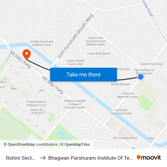 Rohini Sector 16 to Bhagwan Parshuram Institute Of Technology map