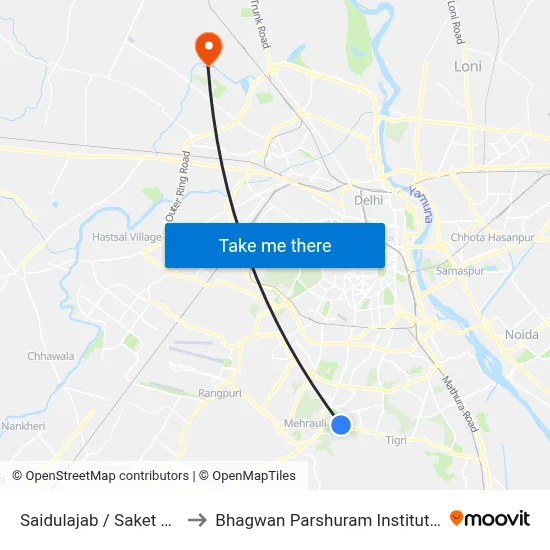 Saidulajab / Saket Metro Sation to Bhagwan Parshuram Institute Of Technology map