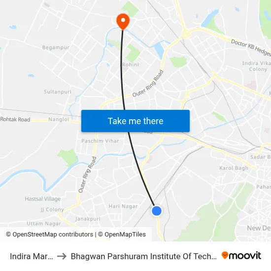Indira Market to Bhagwan Parshuram Institute Of Technology map