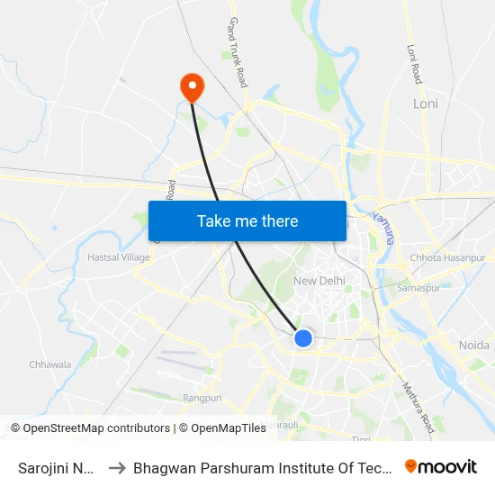 Sarojini Nagar to Bhagwan Parshuram Institute Of Technology map