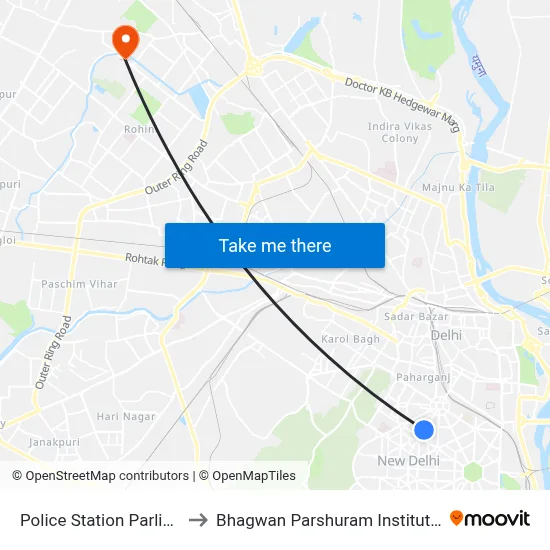 Police Station Parliament Street to Bhagwan Parshuram Institute Of Technology map