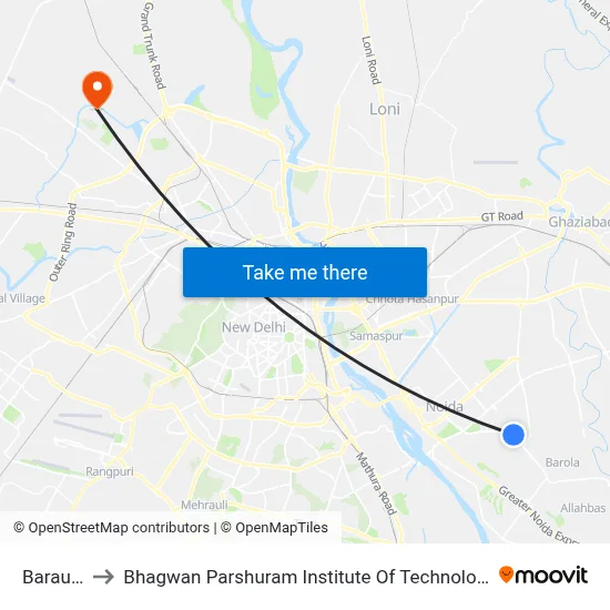 Baraula to Bhagwan Parshuram Institute Of Technology map
