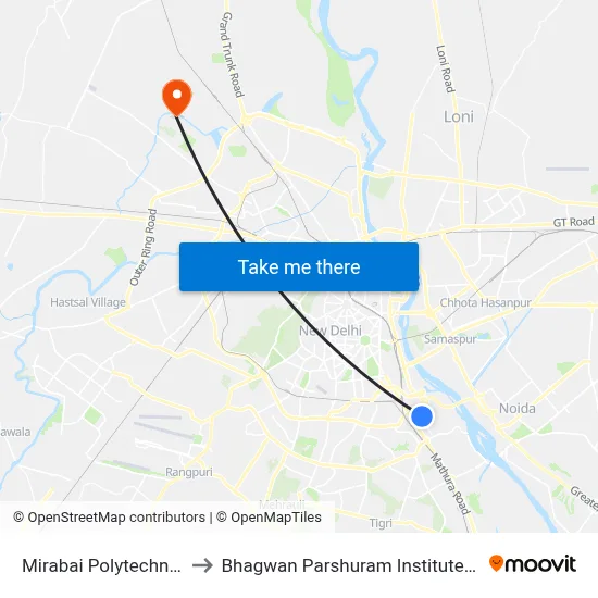 Mirabai Polytechnic College to Bhagwan Parshuram Institute Of Technology map
