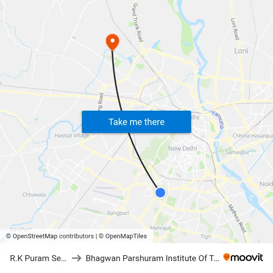 R.K Puram Sector 1 to Bhagwan Parshuram Institute Of Technology map