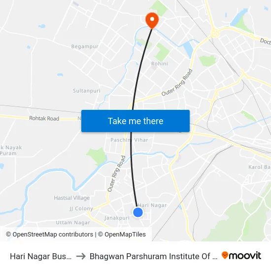 Hari Nagar Bus Depot to Bhagwan Parshuram Institute Of Technology map