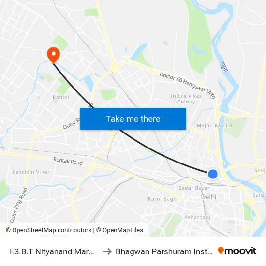 I.S.B.T Nityanand Marg (Kashmere Gate) to Bhagwan Parshuram Institute Of Technology map