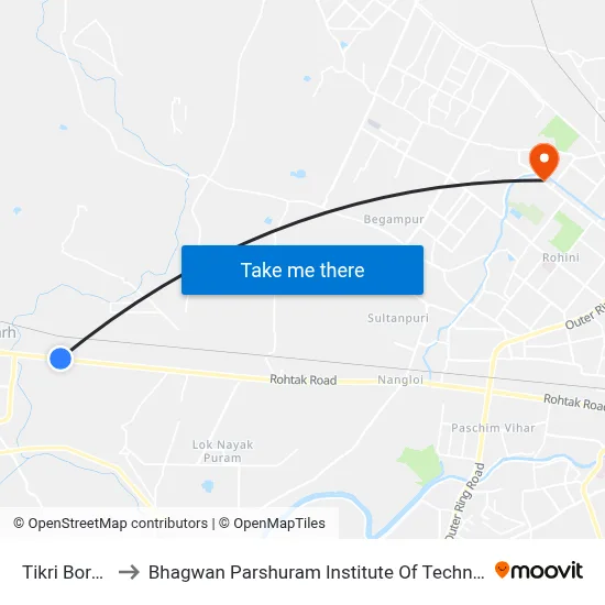Tikri Border to Bhagwan Parshuram Institute Of Technology map