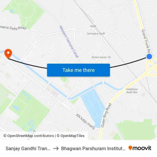 Sanjay Gandhi Transport Nagar to Bhagwan Parshuram Institute Of Technology map