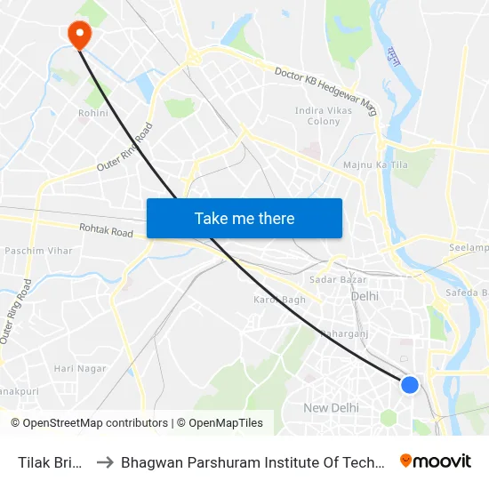 Tilak Bridge to Bhagwan Parshuram Institute Of Technology map