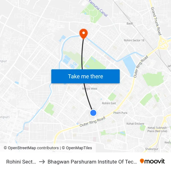 Rohini Sector 7 to Bhagwan Parshuram Institute Of Technology map