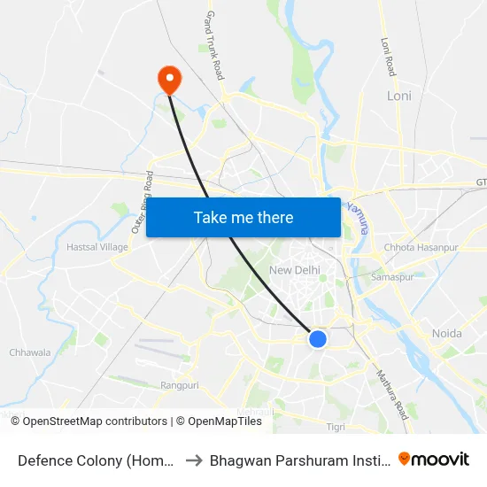 Defence Colony (Homeopathic College) to Bhagwan Parshuram Institute Of Technology map
