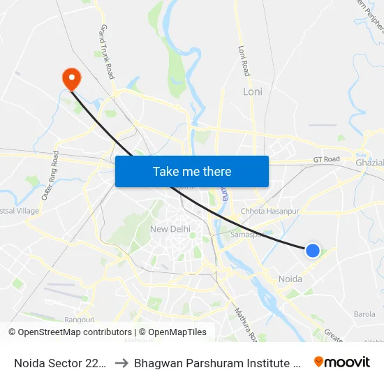 Noida Sector 22-H Block to Bhagwan Parshuram Institute Of Technology map