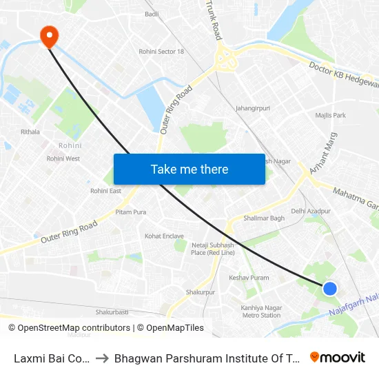 Laxmi Bai College to Bhagwan Parshuram Institute Of Technology map