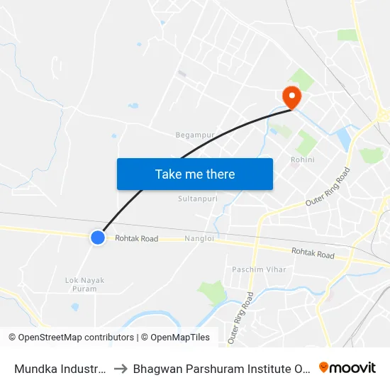 Mundka Industrial Area to Bhagwan Parshuram Institute Of Technology map