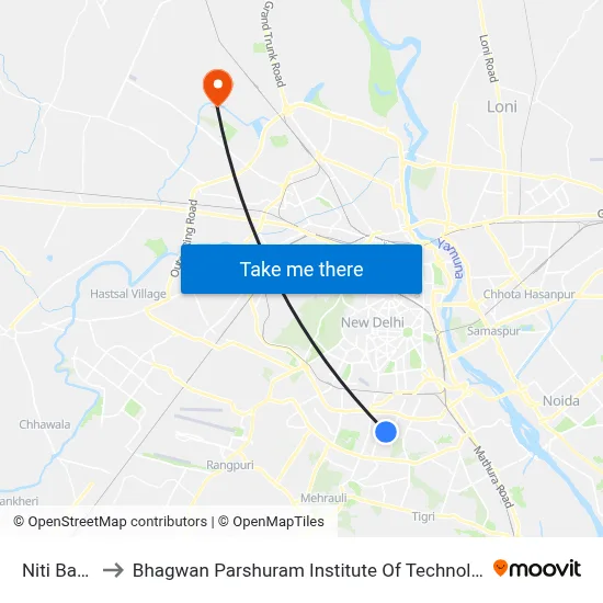Niti Bagh to Bhagwan Parshuram Institute Of Technology map