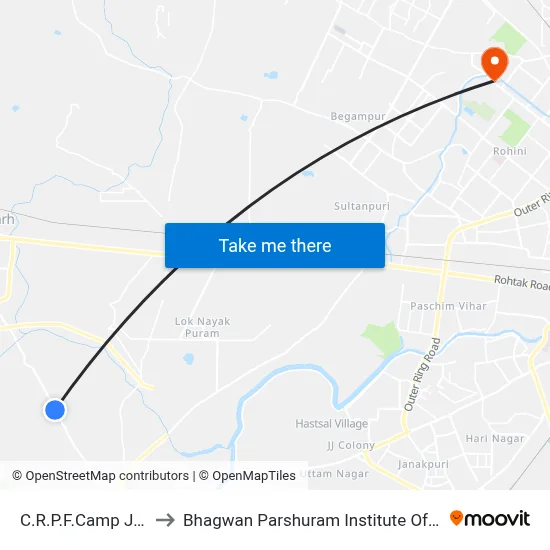 C.R.P.F.Camp Jharoda to Bhagwan Parshuram Institute Of Technology map