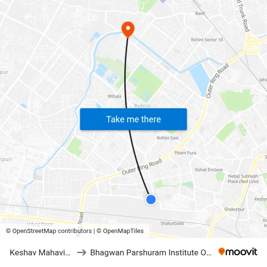 Keshav Mahavidyalaya to Bhagwan Parshuram Institute Of Technology map