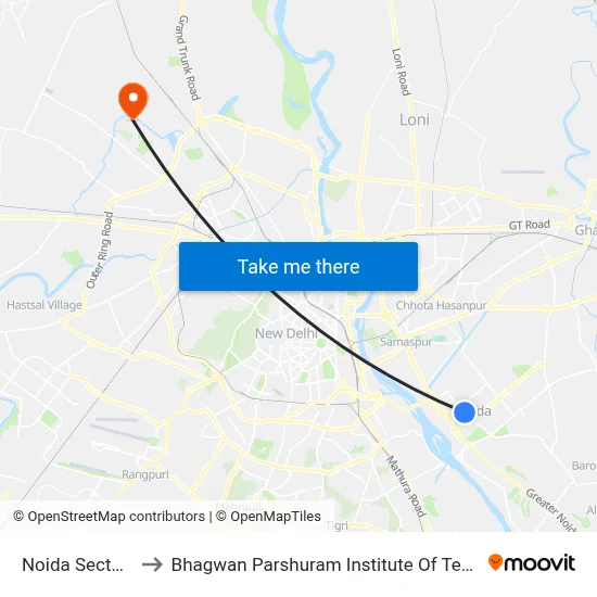 Noida Sector 17 to Bhagwan Parshuram Institute Of Technology map