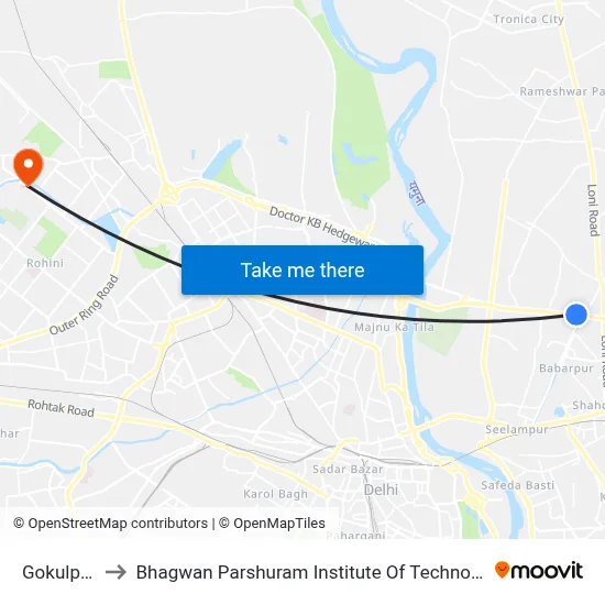Gokulpuri to Bhagwan Parshuram Institute Of Technology map