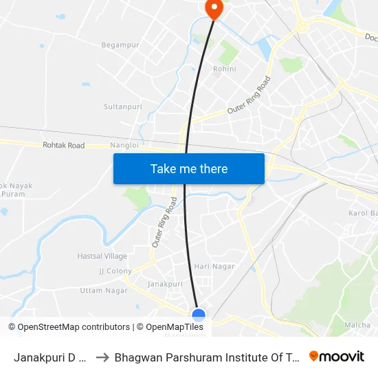 Janakpuri D Block to Bhagwan Parshuram Institute Of Technology map