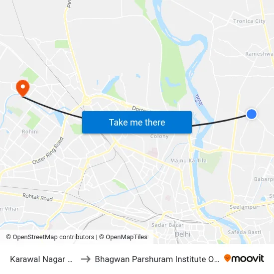 Karawal Nagar Terminal to Bhagwan Parshuram Institute Of Technology map