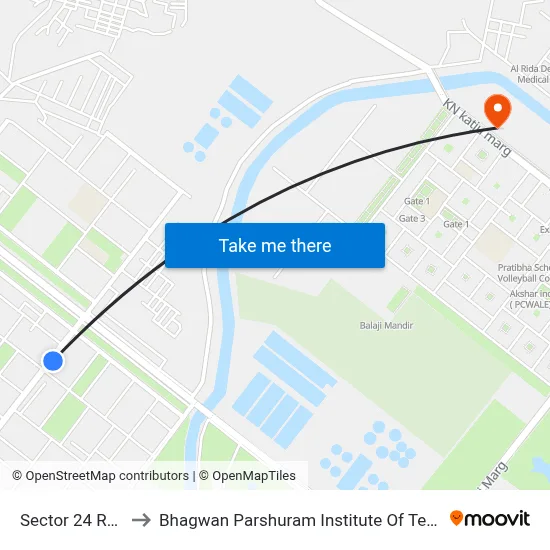 Sector 24 Rohini to Bhagwan Parshuram Institute Of Technology map