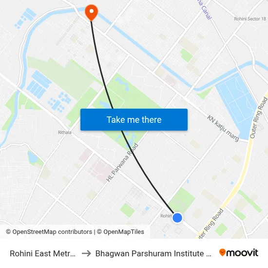 Rohini East Metro Station to Bhagwan Parshuram Institute Of Technology map