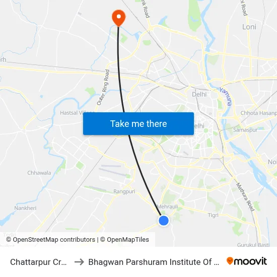 Chattarpur Crossing to Bhagwan Parshuram Institute Of Technology map