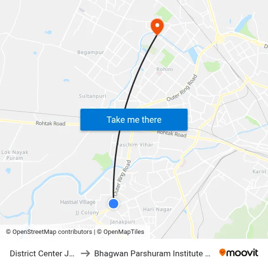 District Center Janakpuri to Bhagwan Parshuram Institute Of Technology map