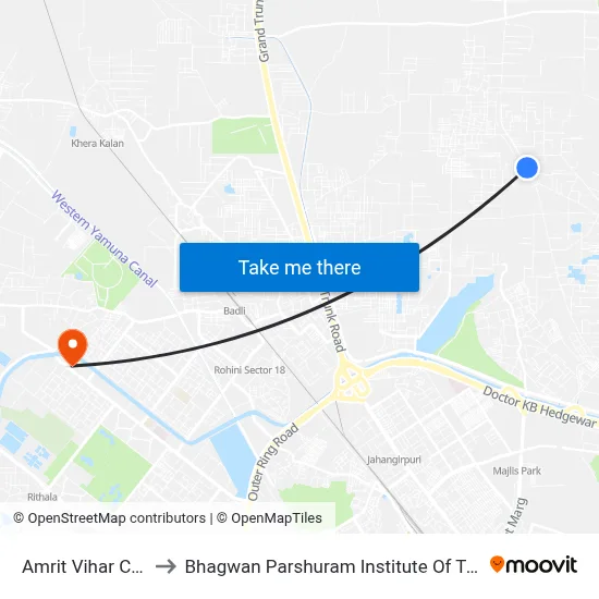 Amrit Vihar Colony to Bhagwan Parshuram Institute Of Technology map