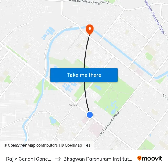 Rajiv Gandhi Cancer Hospital to Bhagwan Parshuram Institute Of Technology map