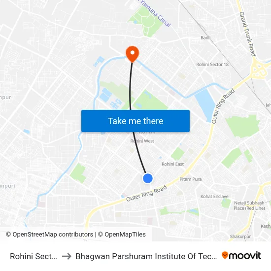 Rohini Sector 7 to Bhagwan Parshuram Institute Of Technology map