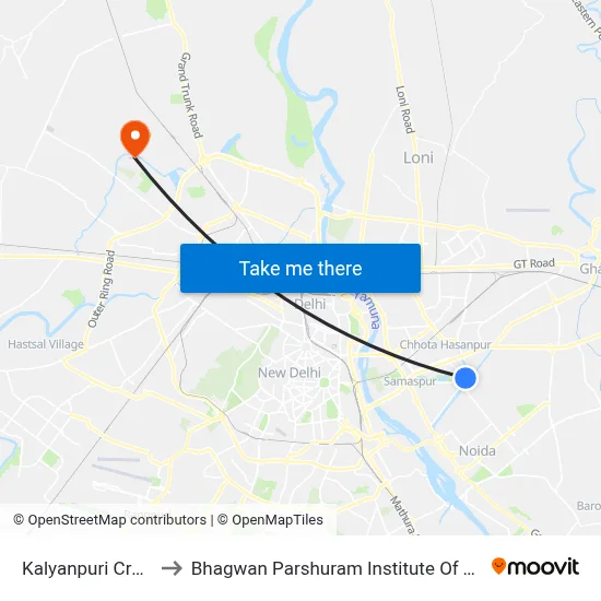 Kalyanpuri Crossing to Bhagwan Parshuram Institute Of Technology map