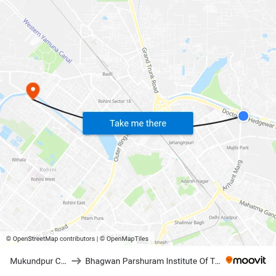 Mukundpur Chowk to Bhagwan Parshuram Institute Of Technology map