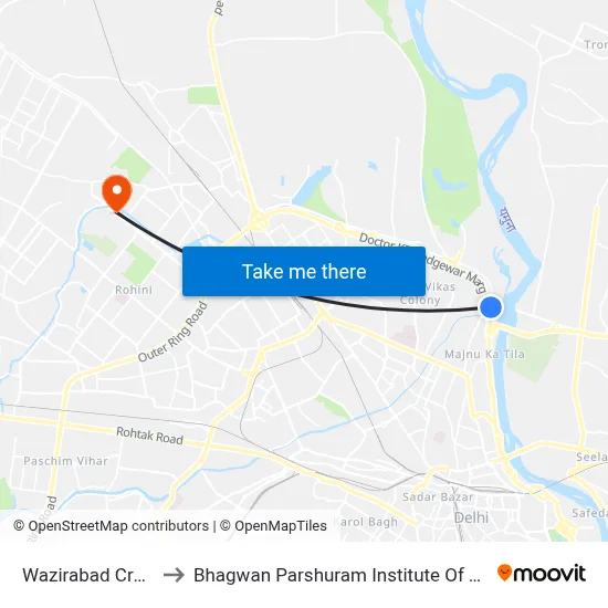 Wazirabad Crossing to Bhagwan Parshuram Institute Of Technology map