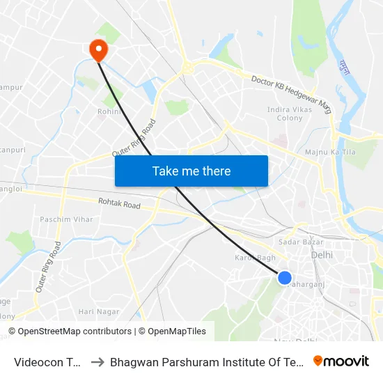 Videocon Tower to Bhagwan Parshuram Institute Of Technology map