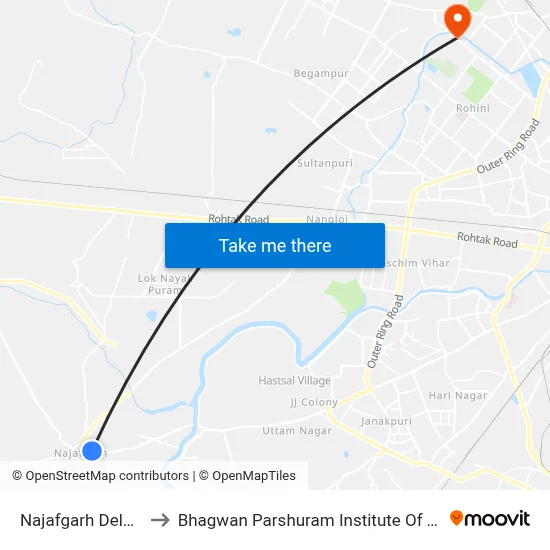 Najafgarh Delhi Gate to Bhagwan Parshuram Institute Of Technology map