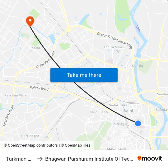 Turkman Gate to Bhagwan Parshuram Institute Of Technology map