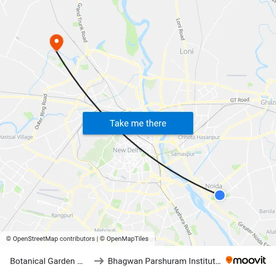 Botanical Garden Metro Station to Bhagwan Parshuram Institute Of Technology map