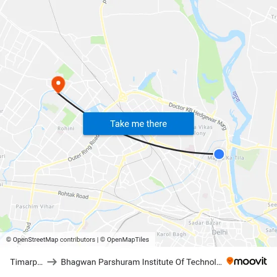 Timarpur to Bhagwan Parshuram Institute Of Technology map