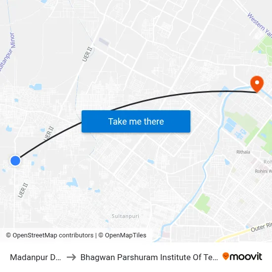 Madanpur Dabas to Bhagwan Parshuram Institute Of Technology map
