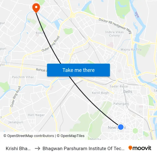 Krishi Bhawan to Bhagwan Parshuram Institute Of Technology map