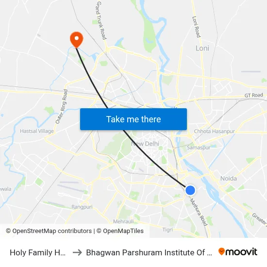 Holy Family Hospital to Bhagwan Parshuram Institute Of Technology map