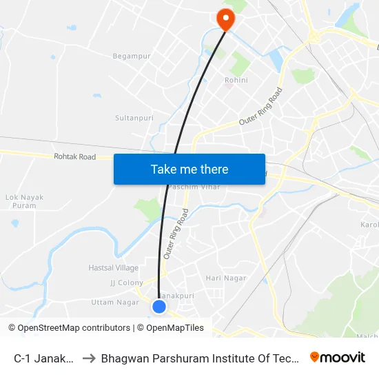 C-1 Janakpuri to Bhagwan Parshuram Institute Of Technology map