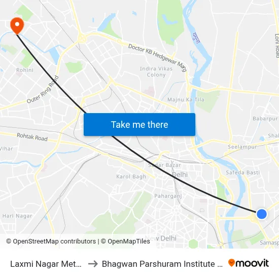 Laxmi Nagar Metro Station to Bhagwan Parshuram Institute Of Technology map