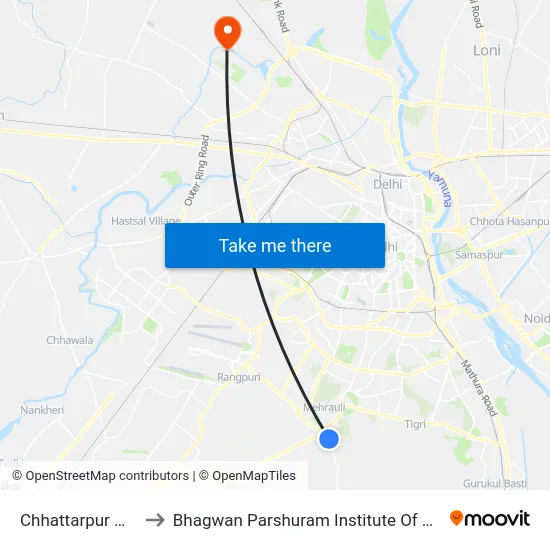 Chhattarpur Mandir to Bhagwan Parshuram Institute Of Technology map