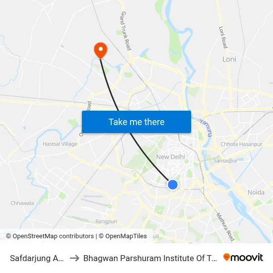 Safdarjung Airport to Bhagwan Parshuram Institute Of Technology map