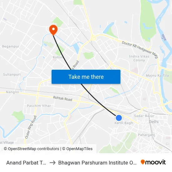 Anand Parbat Terminal to Bhagwan Parshuram Institute Of Technology map