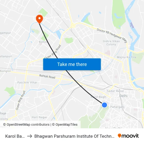 Karol Bagh to Bhagwan Parshuram Institute Of Technology map