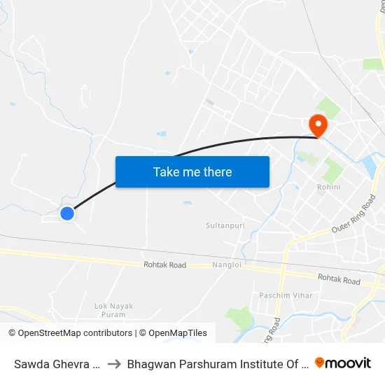 Sawda Ghevra Village to Bhagwan Parshuram Institute Of Technology map